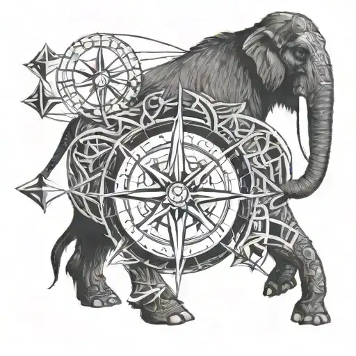 mammoth and compass rose tattoo design idea