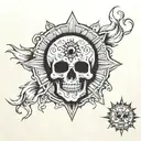 skull sun moon hand tattoo design idea