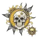 skull sun moon hand tattoo design idea