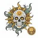 skull sun moon hand tattoo design idea