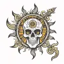 skull sun moon hand tattoo design idea