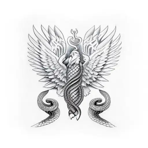 eagle spread wings and snake tattoo design idea