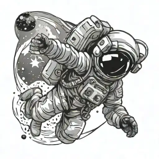 Astronaut floating in space tattoo design idea