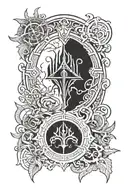 {   "prompt": "Tattoo design combining elements from Elder Scrolls Skyrim and World of Warcraft. The design features the tattoo design idea