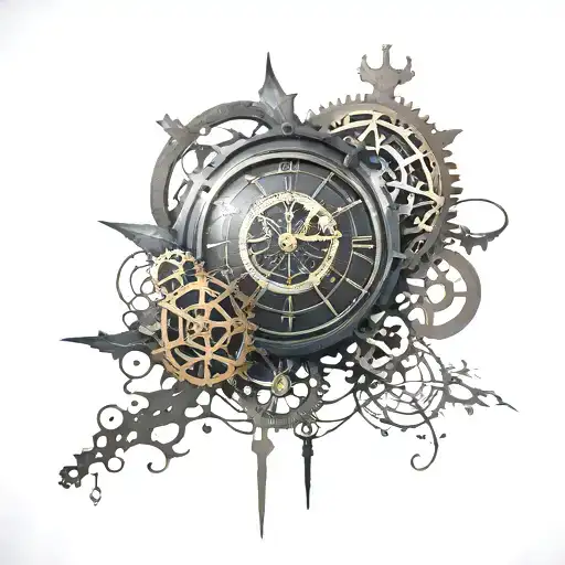 Darkness inspired tattoo featuring a steampunk clock and gears tattoo design idea
