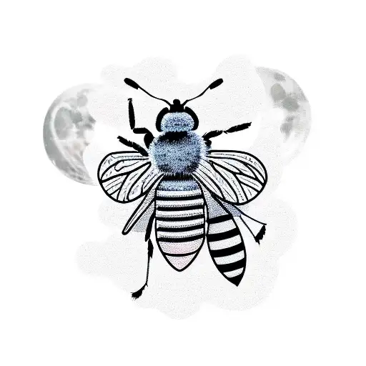 worker bee with moon tattoo design idea