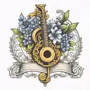 hyacinths flowers in lyre intertwined with gears tattoo design idea