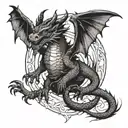 dragon with paranormal order rituals and half moon tattoo design idea