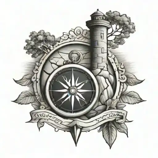 stone road leading home with small compass  tattoo design idea