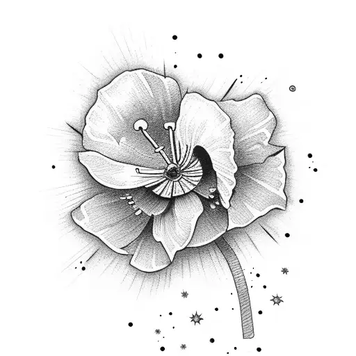California poppy with starbursts tattoo design idea