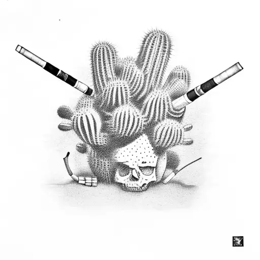 Cactus wearing a balaklava and holding a cigarette in hand and an Uzi in the other  tattoo design idea