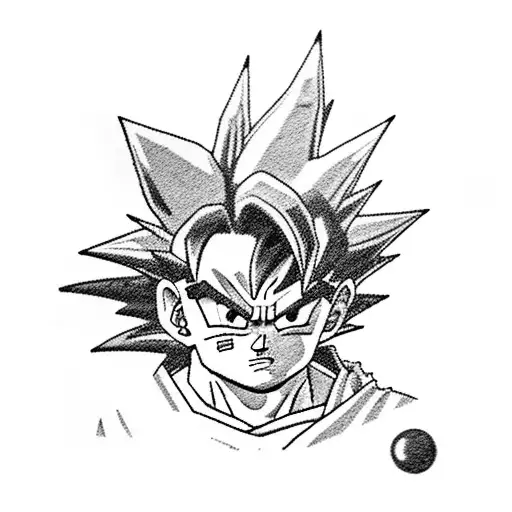 A realistic portrait of Son Goku surrounded by his Pokemon team tattoo design idea