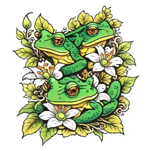 flowers and frogs  tattoo design idea