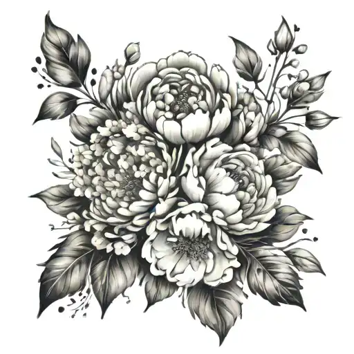 watercolor floral bouquet with peonies and a negative space cross in the center  tattoo design idea
