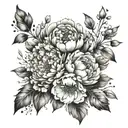 watercolor floral bouquet with peonies and a negative space cross in the center  tattoo design idea