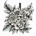 watercolor floral bouquet with peonies and a negative space cross in the center  tattoo design idea