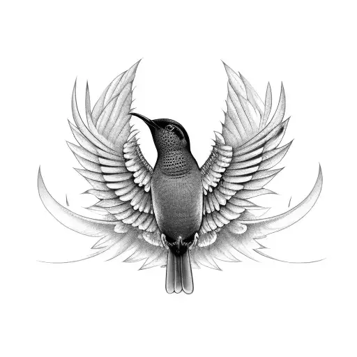tui bird with spread wings that has the throat detail including  tattoo design idea