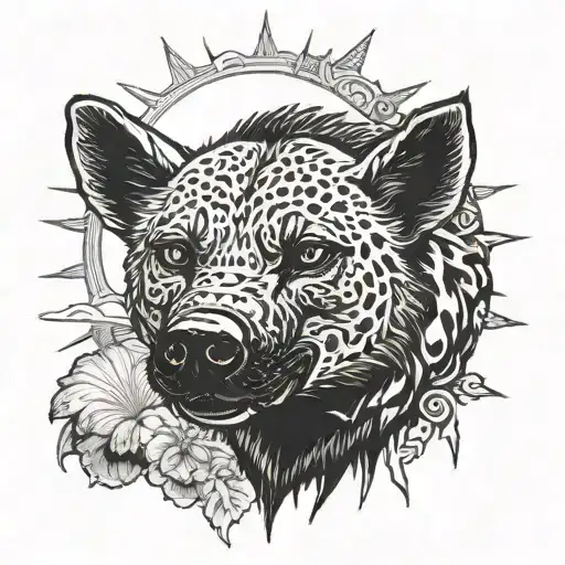 Hyena head in front of sun setting tattoo design idea