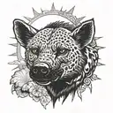 Hyena head in front of sun setting tattoo design idea