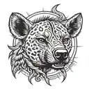 Hyena head in front of sun setting tattoo design idea
