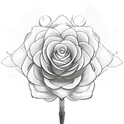 A sword intertwined with a blooming flower, symbolizing the balance of strength and beauty tattoo design idea