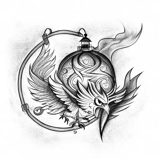 fire bird in the lantern tattoo design idea