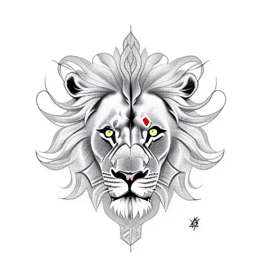 lion with half its face angelic and the other half devilish tattoo design idea