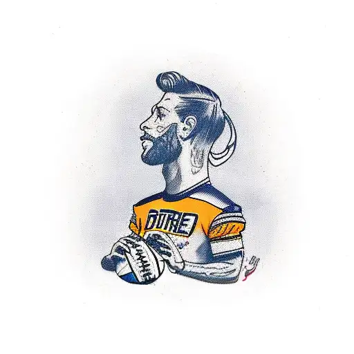 Birthdate as underline and Football with beer over that tattoo design idea