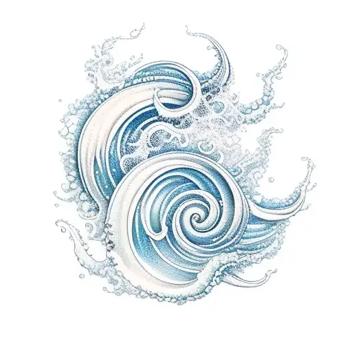 Ocean Waves storm leg long tattoo design idea