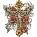 bowe tie on top of a crucifix with a boat anchor tattoo design idea