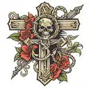 bowe tie on top of a crucifix with a boat anchor tattoo design idea