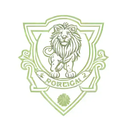Combine the Sporting Clube de Portugal crest with a lion's mane in a minimalist tattoo design tattoo design idea