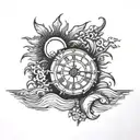 sun, beach, time, loss tattoo design idea
