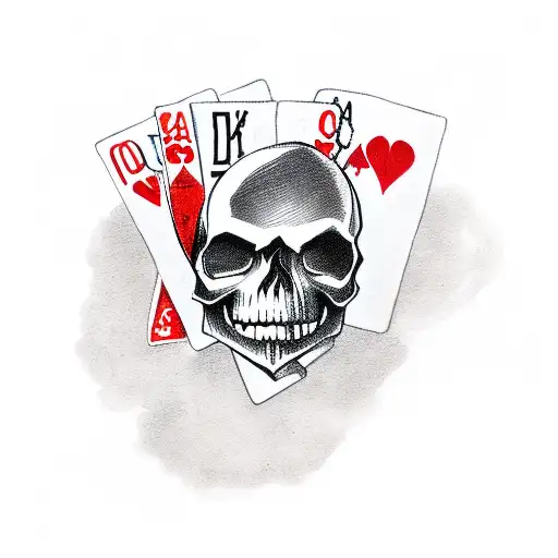 skull smoking a cigar holding poker cards, smoke and stars aroung tattoo design idea