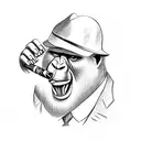 Mafia Gorilla in a 1940s suit smoking a cigar, stars tattoo design idea