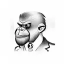 Mafia Gorilla in a 1940s suit smoking a cigar, stars tattoo design idea