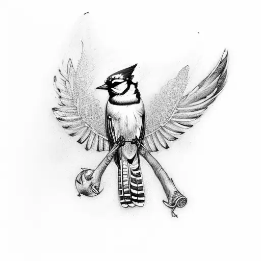 the back of a blue jay with its wings open tattoo design idea