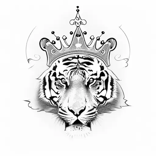 a tiger with a crown stepping on skulls tattoo design idea