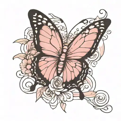 butterfly outline lightly pink ribbon tattoo design idea