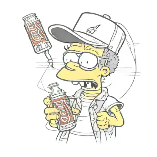 Bart Simpson in a rapper cap with a bottle of coca cola in his hand tattoo design idea