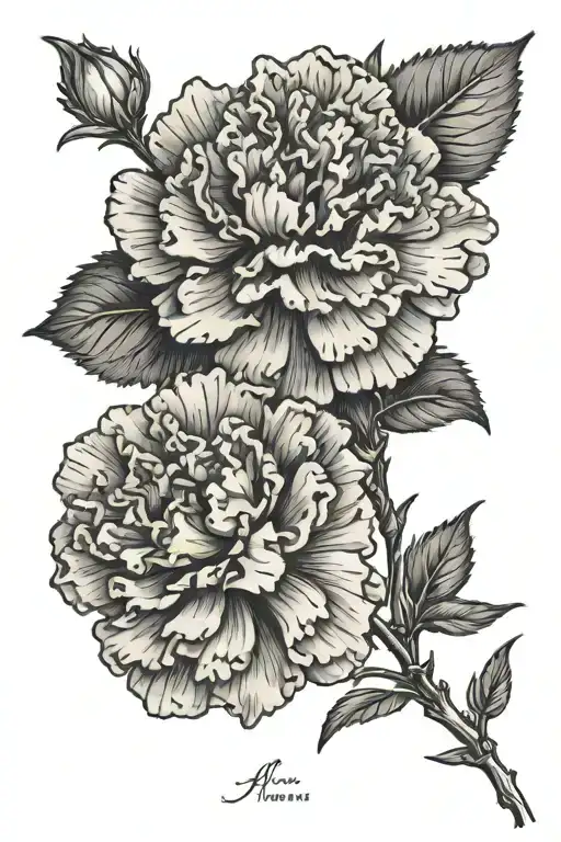 carnation with allison as the stem in script font tattoo design idea