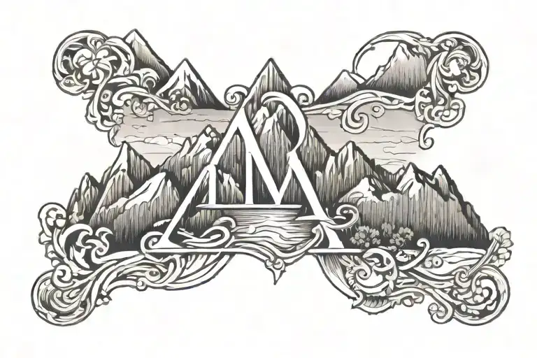 Initials MW in one continous line, each peak is a mountain tattoo design idea