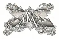Initials MW in one continous line, each peak is a mountain tattoo design idea
