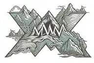 Initials MW in one continous line, each peak is a mountain tattoo design idea