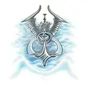 poseidons trident with waves around it tattoo design idea