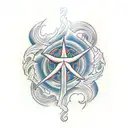 poseidons trident with waves around it tattoo design idea