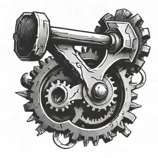 An anvil with a hammer around which there are gears tattoo design idea
