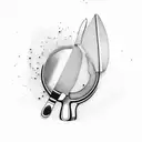 A dotwork tattoo of a chef's knife and fork crossed over a mixing spoon, with a cocktail shaker in the background tattoo design idea