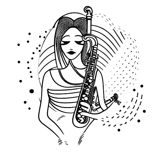 musician woman with saxophone tattoo design idea