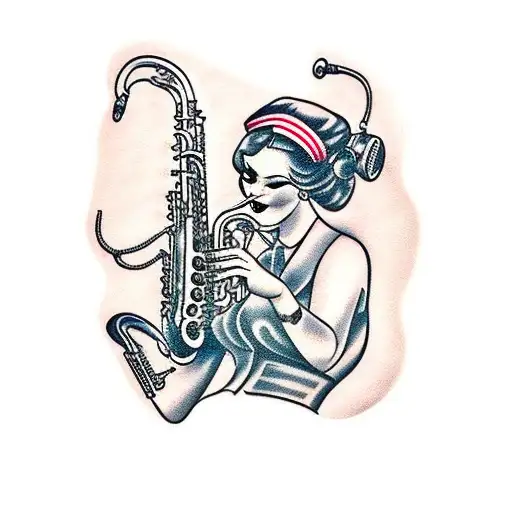 musician woman with saxophone tattoo design idea